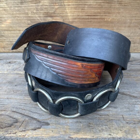 Harley Davisdon Biker Motorcycle Belt Leather Belt Strap Vintage Black / Brown - Picture 11 of 13